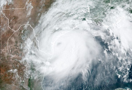 Satellite image of Hurricane Hanna approaching the Texas coast in 2020.